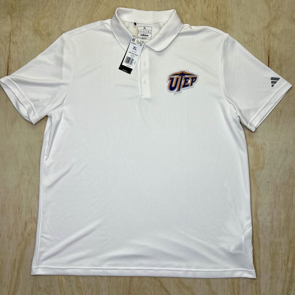 NEW XL UTEP Miners Adidas Core Performance Primegreen Polo Shirt White